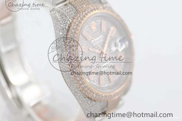 MiroTime 0601 Datejust 41 SS RG Full Diamonds TWF 1:1 Best Edition Diamonds Stick Markers Dial on Bracelet A Refined 2400